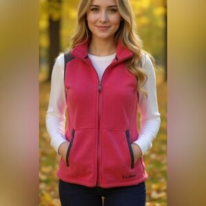 L.L. Bean Pink and Grey Fleece Vest Size XS